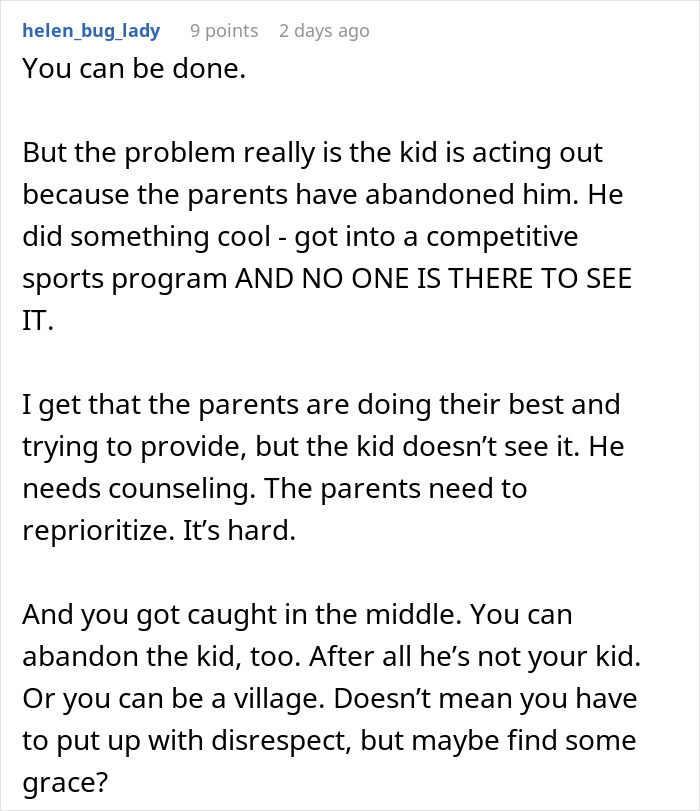 Comment discussing family dynamics and challenges when an aunt rearranges schedule seeking respect for her nephew. Comment discussing family dynamics and challenges when an aunt rearranges schedule seeking respect for her nephew.