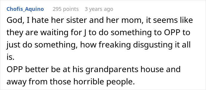 Comment expressing frustration about a boyfriend's younger sister causing trouble and family conflict online.