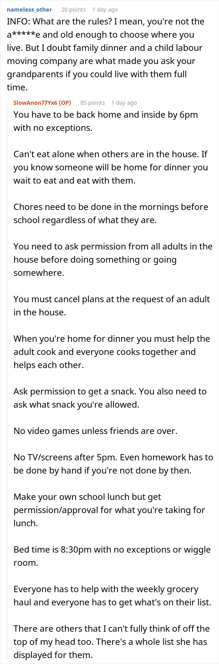 Text conversation about strict family rules enforced by woman on boyfriend&rsquo;s son who does not live with them.