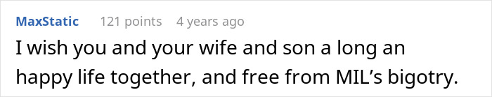 Comment expressing wish for a happy life free from religious MIL’s bigotry after son’s kidnapping incident. Comment expressing wish for a happy life free from religious MIL’s bigotry after son’s kidnapping incident.
