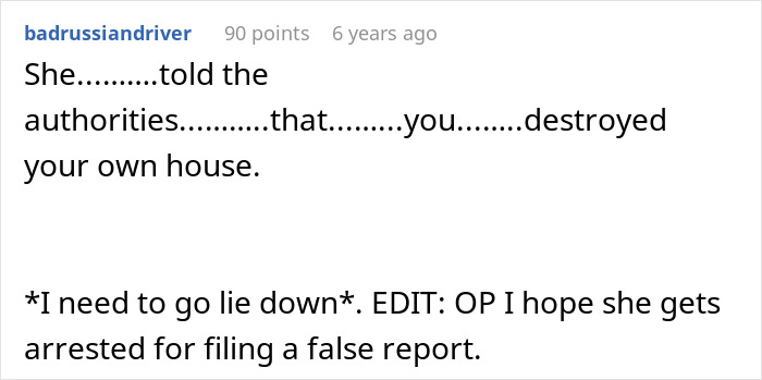 Screenshot of an online comment accusing an evil MIL of lying about her son's wife after their home burned down.