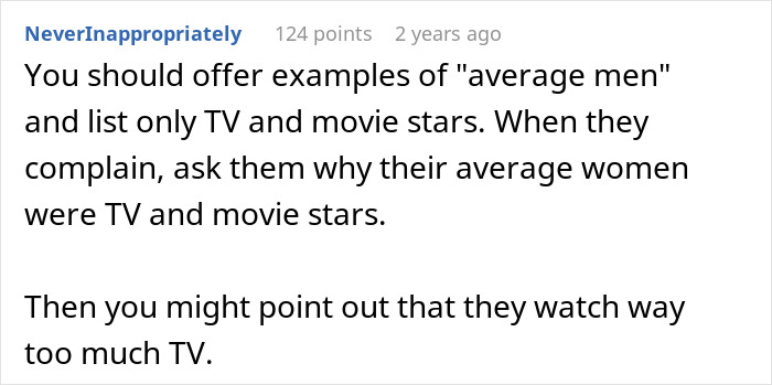 Screenshot of an online comment discussing average men and women in the context of incel forum discussions.