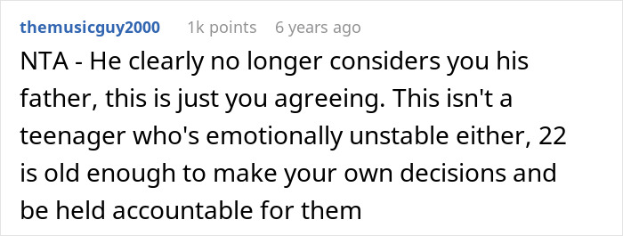 Screenshot of a Reddit comment discussing drama over last name and spending time with biological dad, highlighting family conflict.