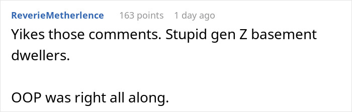 User comment about sister relationship cheater work drama on an online forum thread discussing generational views.