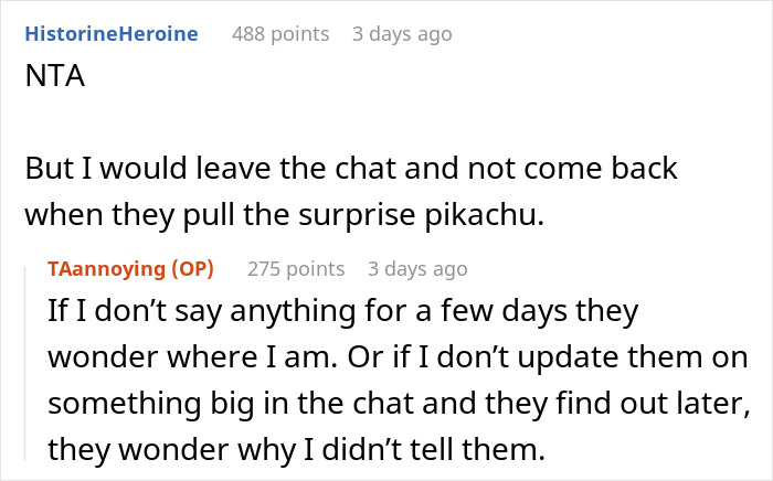 Screenshot of an online discussion about a mom not letting sister have one conversation to herself, focusing on kids.