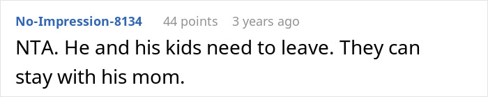 Screenshot of a forum comment discussing a woman kicking her late husband's brother and his kids out of her home.