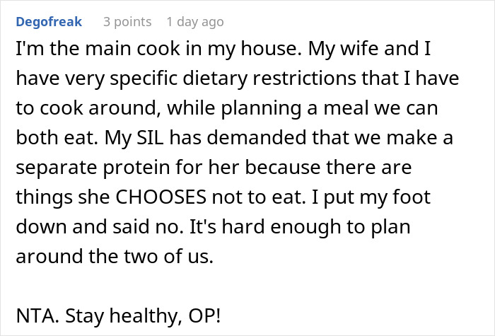 Family Demands Woman Make Separate Meals For Them: "Don't Want To Eat What My Doctor Told Me"