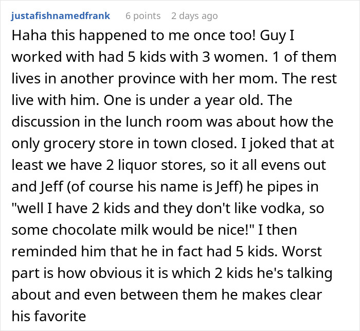 Comment discussing a guy comically forgetting how many kids he has while warning another couple not to have children.