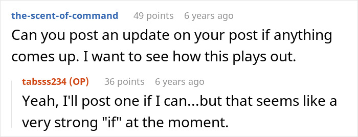 Conversation between two users discussing posting an update about a prank involving gullible lady disappearing.