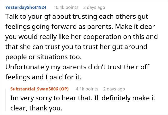 ALT text: Mom laughs off creepy comment about autism while dad expresses concern about trust and baby&rsquo;s safety