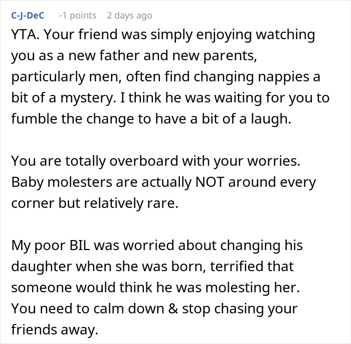 Comment discussing a dad&rsquo;s concerns about creepy behavior near his baby, involving autism-related worries.