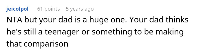 Screenshot of an online discussion where a user criticizes a dad, related to daughter refusing to play wedding cheerleader.