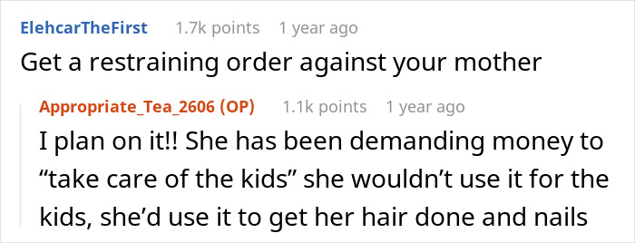Reddit conversation about teen finally escaping horrible family after step-father&rsquo;s last misstep and seeking restraining order.