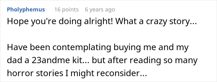 Text excerpt about a DNA test causing family chaos as a man discovers his uncle is actually his dad.