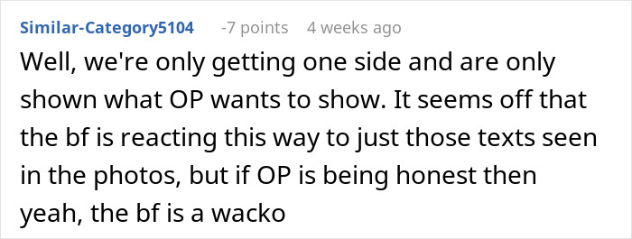 Text conversation screenshot showing user questioning if her conversations with boss were inappropriate after boyfriend&rsquo;s upset reaction.