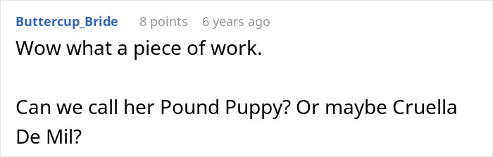 Screenshot of an online comment criticizing a MIL who pretends dog passed away to get rid of him at the shelter.