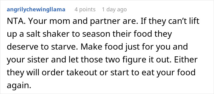 Family Demands Woman Make Separate Meals For Them: "Don't Want To Eat What My Doctor Told Me"