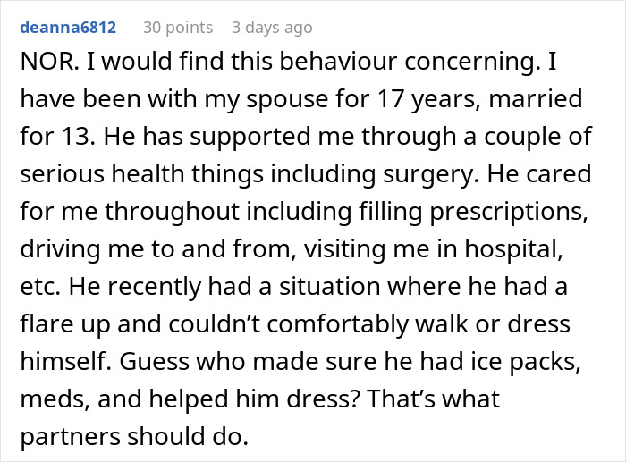 Screenshot of an online comment about a man learning in sickness and in health is a lie as fiancée prioritizes coffee over his misery. Screenshot of an online comment about a man learning in sickness and in health is a lie as fiancée prioritizes coffee over his misery.