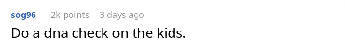 Screenshot of a social media comment suggesting to do a DNA check on kids, discussing relationship partner concerns.