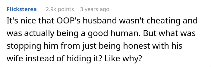 Comment from Flicksterea about a suspicious husband hiding the truth from his long-haired wife shower scene.