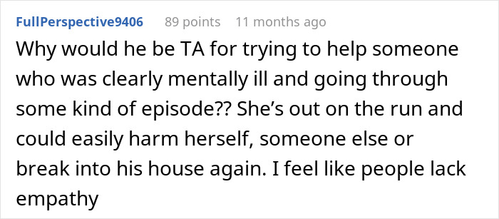 Text post discussing empathy in a situation involving a woman who went from psychiatric nurse to patient.