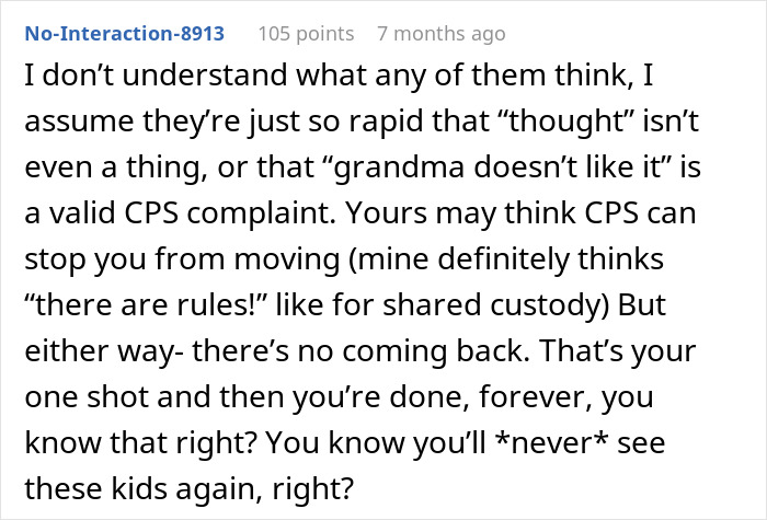 Comment discussing family conflict and CPS involvement after granddaughter reveals she is a lesbian, highlighting lifestyle disputes.