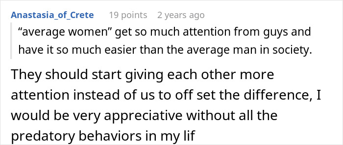 Screenshot of an online forum post discussing attention dynamics, related to women undercover in incel forums research.