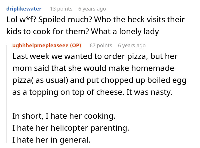 Screenshot of online comments discussing annoyance at roommate&rsquo;s parents using spare key and acting like babysitters.