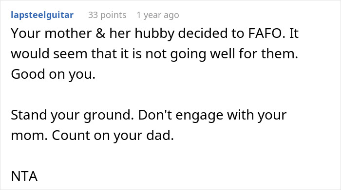 Comment on a forum about a teen finally escaping a horrible family after conflict with step-father.