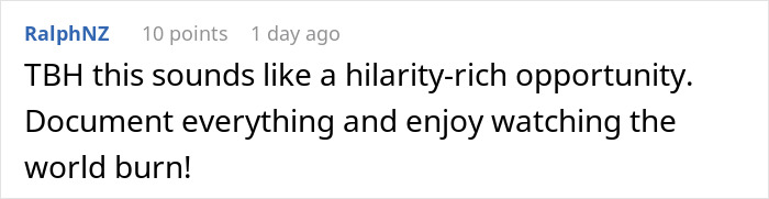 Comment on a forum post about a cashier told not to work overtime during a crisis, highlighting humor and advice to document everything.