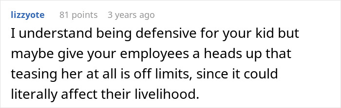 Screenshot of a Reddit comment about employees being warned to avoid teasing over a crude drawing affecting livelihood.