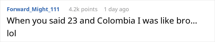 Screenshot of a Reddit comment reacting to a 29-year-old traveling 7000km to meet a 23-year-old woman he met online. Screenshot of a Reddit comment reacting to a 29-year-old traveling 7000km to meet a 23-year-old woman he met online.