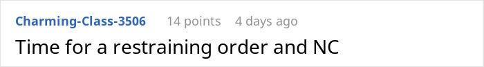 Screenshot of an online comment discussing postpartum boundaries and a restraining order in a social media thread.