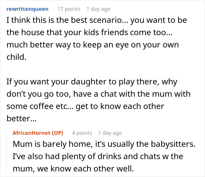 Comments discussing a shameless mom who won&rsquo;t host playdates due to messiness but expects neighbor&rsquo;s door open.