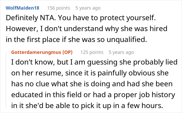 Reddit conversation discussing coworker reported to HR, questioning qualifications and job history before getting fired. Reddit conversation discussing coworker reported to HR, questioning qualifications and job history before getting fired.