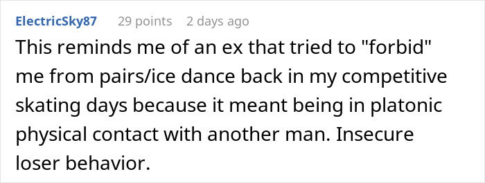 User comment about insecure boyfriend behavior reacting to actress girlfriend changing in front of other men on social media.
