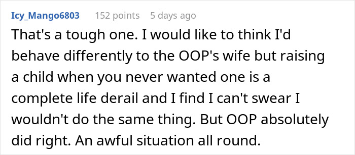 Comment discussing the difficult situation involving the wife refusing to adopt an underage sister and the resulting life challenges.