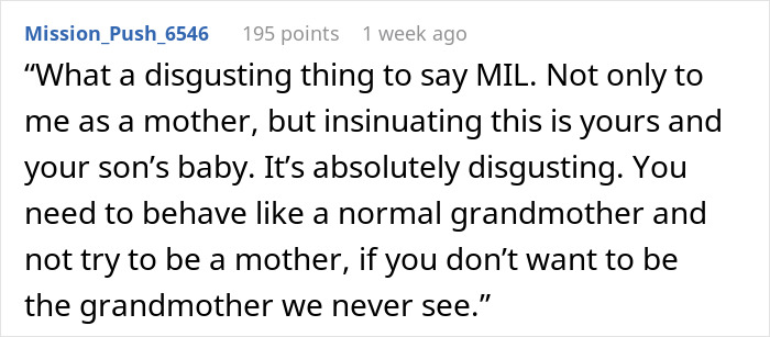 Text post showing a user expressing how uncomfortable they feel with MIL actions towards a pregnant woman.