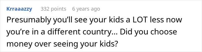 Comment about a woman&rsquo;s easy-going lifestyle ending after husband discovers affair and leaves, mentioning kids and moving abroad.