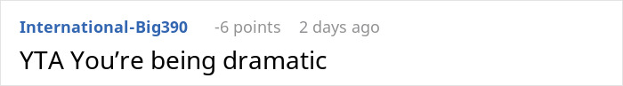 Screenshot of a Reddit comment saying YTA You&rsquo;re being dramatic in a light-themed online discussion thread.
