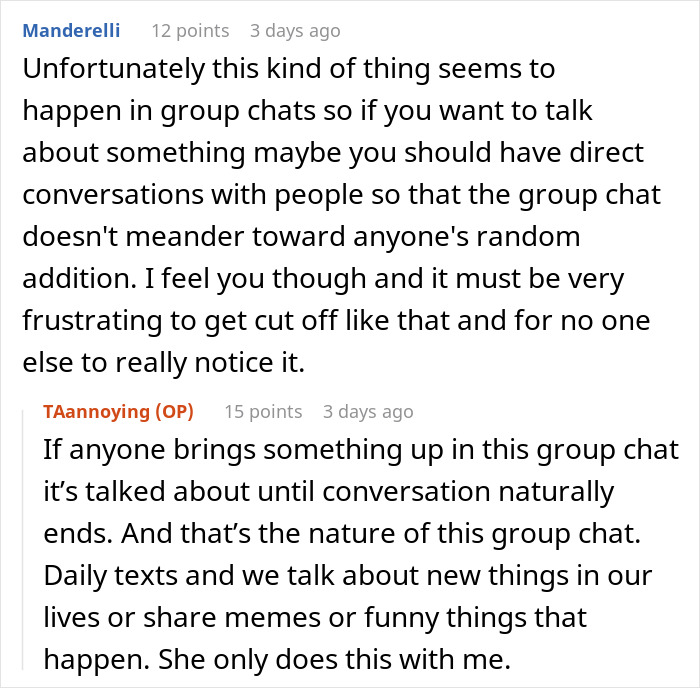 Group chat conversation showing frustration as mom keeps bringing up her kids, not letting sister have one conversation to herself.