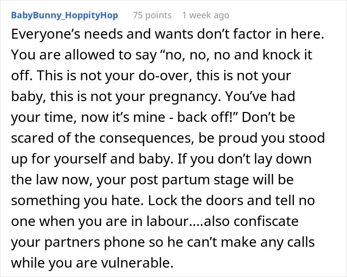 Pregnant woman looking uncomfortable and setting boundaries during difficult mother-in-law actions in a home setting.