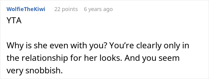 Screenshot of an online comment discussing embarrassment over a girlfriend&rsquo;s style and related childhood trauma.