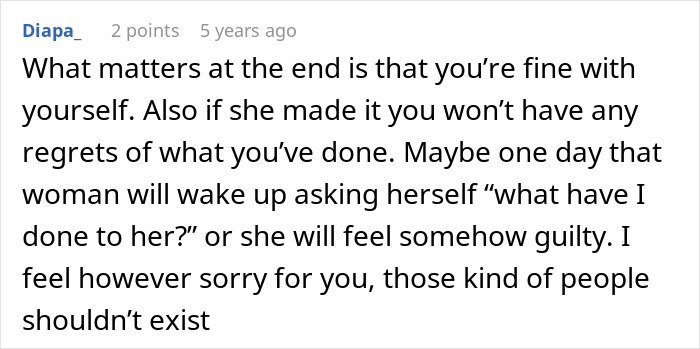 Screenshot of an online comment discussing a woman going crazy over inheritance and trying to ruin her late husband’s daughter.