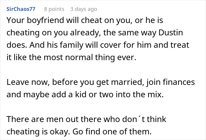 Alt text: Family rolling out red carpet for son's mistress while his wife remains clueless at home, highlighting cheating and family cover-up.