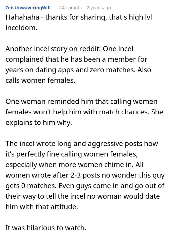 Reddit post showing intense incel forum discussion with women challenging aggressive language and attitudes online.