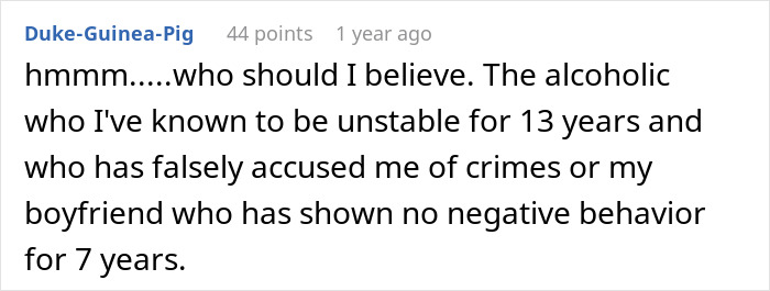 Comment text showing a woman confused about who to believe between a cheating confession from her best friend and her boyfriend&rsquo;s denial.