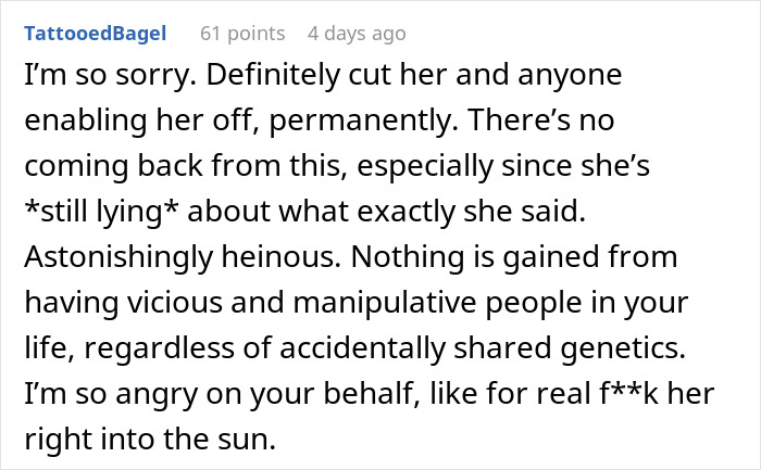 Screenshot of an online comment expressing anger about postpartum boundaries being violated in a severe and hurtful way.