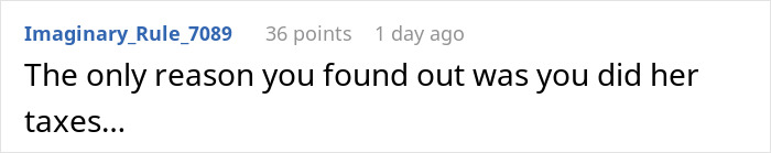 Text post on a social platform showing a comment about discovering a girlfriend's fake job after six months, boyfriend mortified.