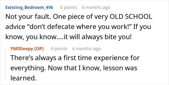 Screenshot of a social media conversation discussing consequences of toxic workplace behavior and learned lessons.
